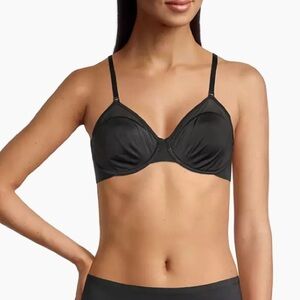 Le‎ Mystere Satin & Mesh Underwire Bra Size 34B Black